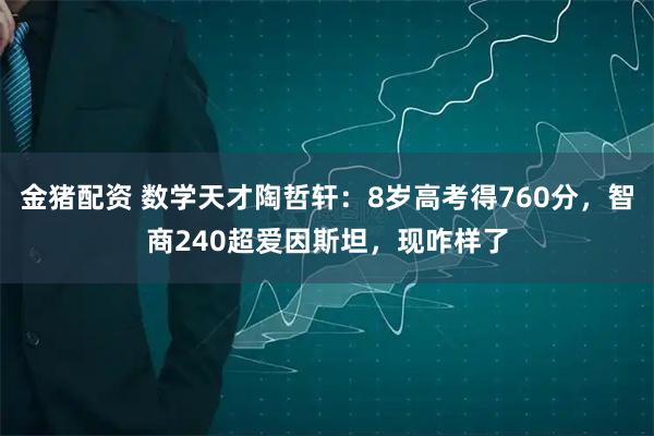 金猪配资 数学天才陶哲轩：8岁高考得760分，智商240超爱因斯坦，现咋样了